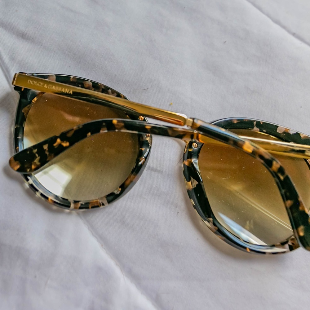 DOLCE & GABBANA Cube Black /Gold & Patterned Round Women's 52 mm Sunglasses - Picture 3 of 14